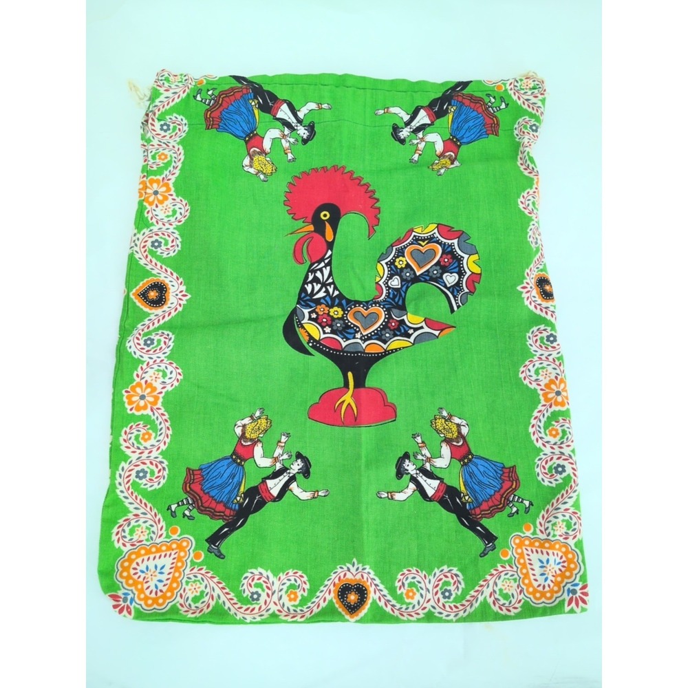 Boho Dala Rooster Drawstring Shoulder Bag Green Penn Dutch Handmade Beach